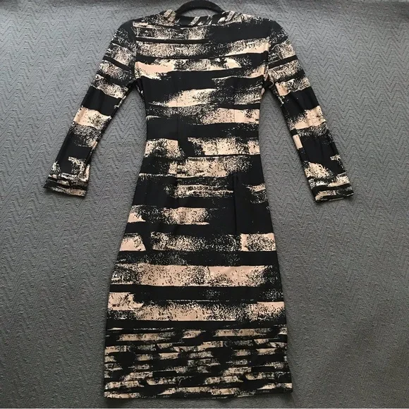 NWOT BCBGMaxAzria True Wrap Dress Black Tan Print Long Sleeve XS Petite - Picture 7 of 8